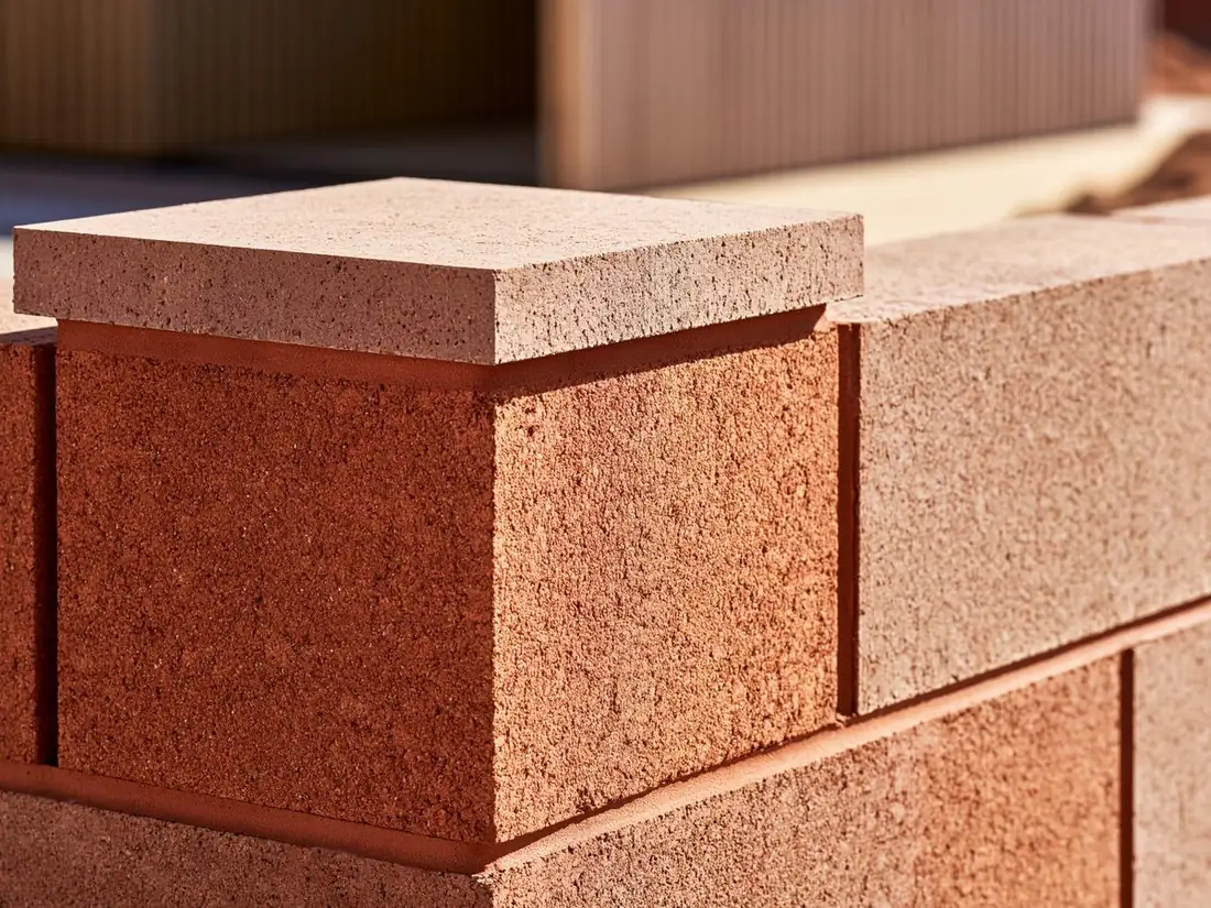 Close view of a new block wall pilaster in Tempe, AZ with a crisp cap sitting square over clean mortar joints